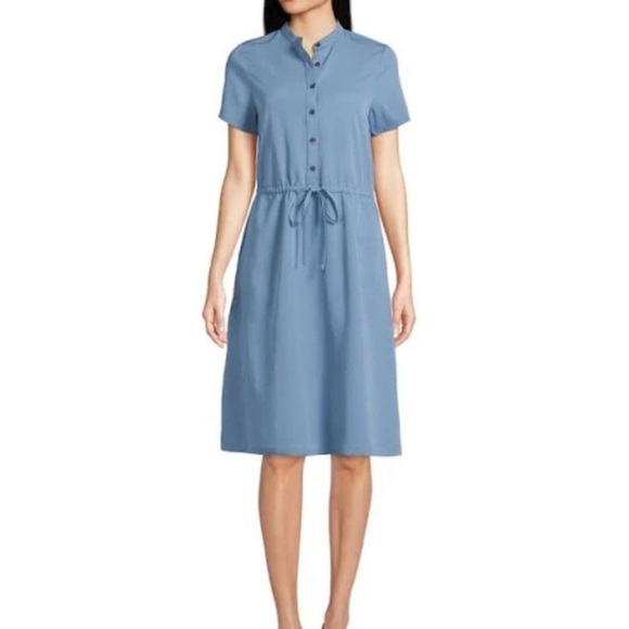 Lands' End Dresses & Skirts - Lands' End Light Blue drawstring monk neck modest Midi Dress M